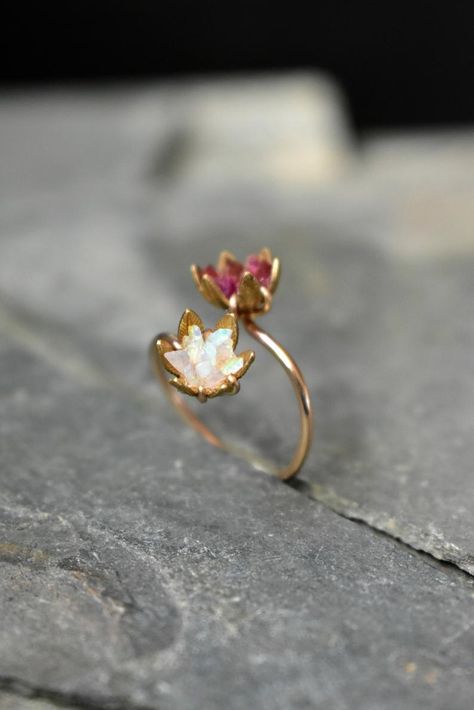 Unique Opal Ring, Lotus Flower Ring, Succulent Jewelry, Luxury Gifts For Women, Mothers Ring, Lotus Ring, Fire Opals Jewelry, Unique Opal, Red And Pink Roses