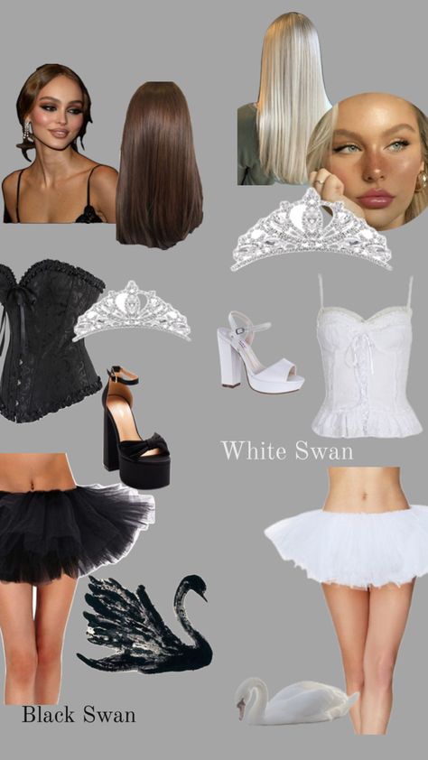 Halloween inspo, black swan, white swan White Swan Costume, Black Swan White Swan, Swan Outfit, Black And White Swan, Swan Costume, Halloween Inspo, Season Of The Witch, White Swan, Talent Show