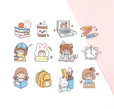 Study Theme, Study Girl, Stickers School, Free Printable Stickers, Bubble Stickers, Stickers Kawaii, Cute Tigers, School Study, School Stickers