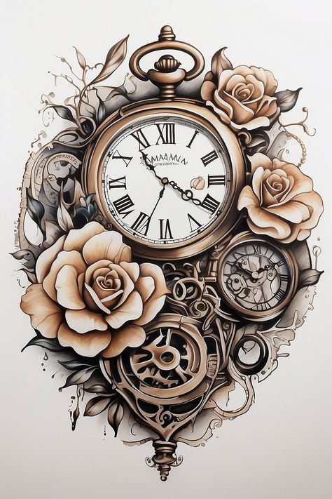 Tattoo Designs Drawings - Tattoo Designs Realistic - Tattoo Designs Man - Tattoo Designs Women - Tattoo Designs Dark  #TattooDesigns #TattooDrawings Pocket Watch Tattoo Design Women, Time Themed Tattoo, Steampunk Clock Tattoo, Clock Tattoos For Women, Old Clock Tattoo, Tattoo Designs Dark, Tattoo Designs Realistic, Tattoo Designs Women, Grandfather Clock Tattoo