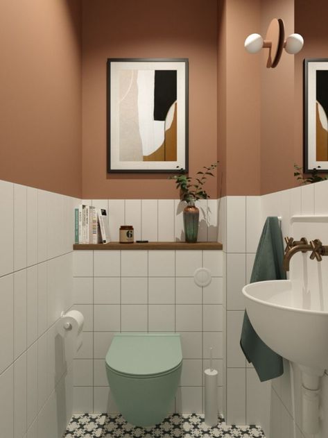 Terracotta Bathroom, Design Interior Baie, Makeover Kamar Mandi, Toilette Design, Small Toilet Room, Latest Interior Design Trends, Toilet Sink, Downstairs Toilet, Bad Inspiration