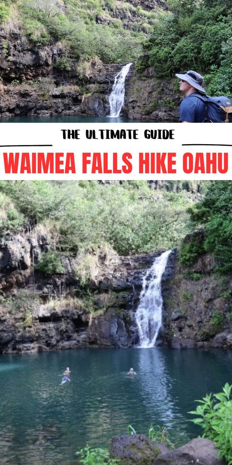 Waimea Falls and waterfall in Oahu flowing. Schofield Barracks Hawaii, Waimea Falls, Hawaii Trip Planning, Hawaii Vacation Tips, Waimea Valley, Oahu Hikes, North Shore Hawaii, Oahu Vacation, Waimea Bay