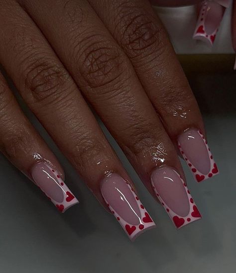 Short Medium Valentines Nails, Valentine’s Day Nails Short Square, Basic Nail, Vday Nails, Art 101, Colored Acrylic Nails, French Tip Acrylic Nails, French Acrylic Nails, Classy Acrylic Nails