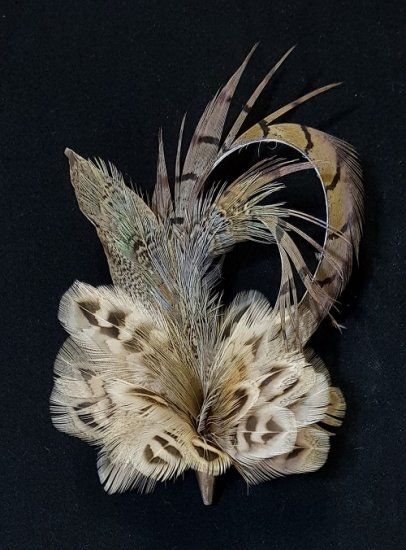 Feather Hat Pins, Pheasant Feather Decor, Feather Ideas, Feather Flowers, Cowboy Hat Bands, Historical Hats, Carriage Driving, Feather Brooch, Large Hat