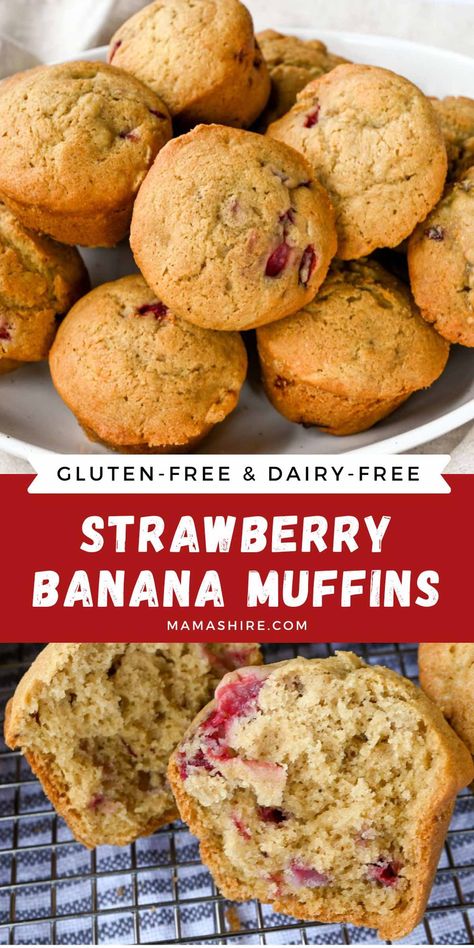 These gluten-free strawberry banana muffins are incredibly moist, and the combination of strawberries and bananas gives them a wonderful flavor. Perfect for breakfast, brunch, or a coffee break. Gluten Free Strawberry Muffins, Applesauce Muffin Recipe, Strawberry Banana Muffins, Strawberries And Bananas, Gluten Free Banana Muffins, Blender Muffins, Applesauce Muffins, Jumbo Muffins, Double Chocolate Muffins