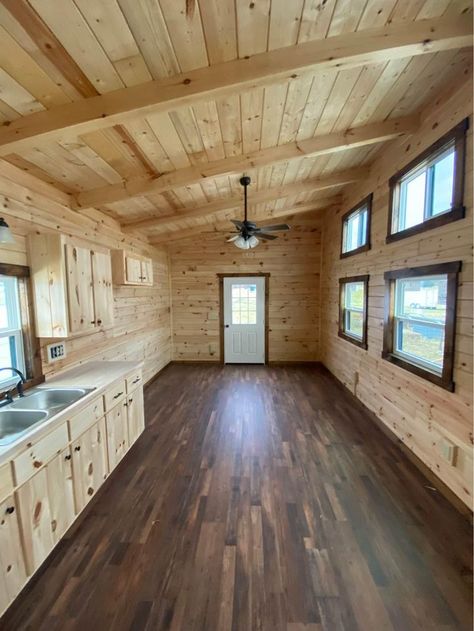 12 x 28 Portable Log Cabin in Arkansas! Tiny Home Log Cabin, 1 Room Log Cabin, Log House, One Room Cabin Interior, Log Cabin Modular Homes, Small Cabin Big Windows, Log Cabin Homes Interior With Drywall, Log Cabin Big Windows, Small Log Cabin Floor Plans With Loft