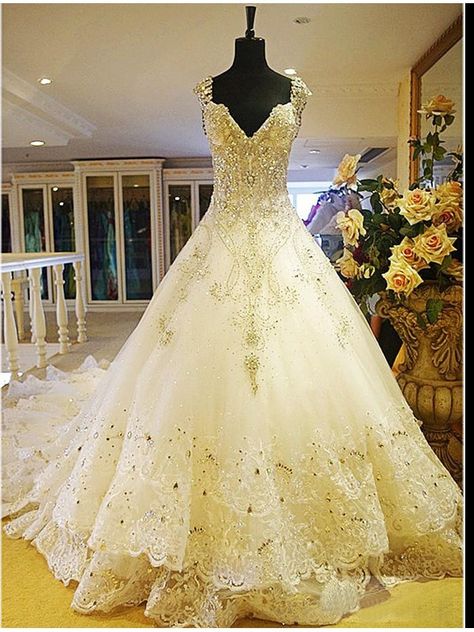 Beauty and the beast themed wedding dress Beauty And The Beast Wedding Theme, Cathedral Wedding Dress, Church Wedding Dress, Tulle Ball Gown Wedding Dress, Beauty And The Beast Wedding, Beauty And Beast Wedding, Crystal Wedding Dresses, Cathedral Train, Cathedral Wedding