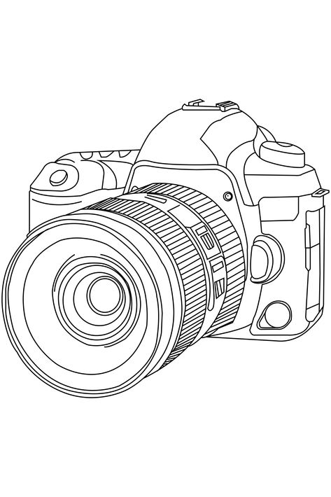 Photography Line Art, Camera Drawing Sketches, Camera Line Art, Camera Drawing Art, Printer Drawing, Camera Outline, Camera Sketch, Camera Tattoo Design, Lézervágott Fa