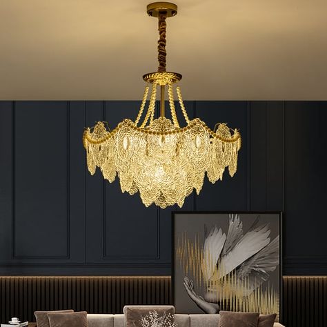 Art Deco 9-Light Tiered Glass Gold Chandelier Pearl Pendant Ceiling Light for Livingroom Gold Chandelier Antique, Art Deco Flush Mount Ceiling Light, Table Dressing Dining, Chandalear Lighting, Chain Chandelier, Modern Flush Mount Ceiling Light, Art Deco Ceiling Light, Bedroom Chandelier, Deco Chandelier