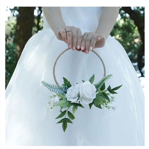 Wedding Metal Floral Hoop Bouquet Wreath for Bridesmaids Artificial Flower Hanging Hoop Garland Round Craft Centerpieces for Wedding Party Home Decoration (Color : A) Flower Girl Hoop Bouquet, Flower Ring Bouquet, Hoop Bouquet Bridesmaid, Bridesmaid Wreath, White Hydrangea Wedding, Hoop Bouquet, Centerpieces For Wedding, Bridesmaid Diy, Wedding Hoop