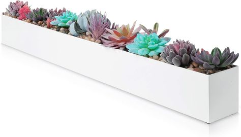 Modern Rectangle Planter Box - 32" Metal Planter Ideal as a Long Succulent Planter | Rectangular Planter Box for Table or Window Sill Planters Indoor | Trough Planter for Indoor Window Planter | White Indoor Window Planter, Metal Trough Planter, Rectangular Planter Box, Dining Garden, Long Planter, Planters Indoor, Window Planter, Trough Planter, Rectangle Planters