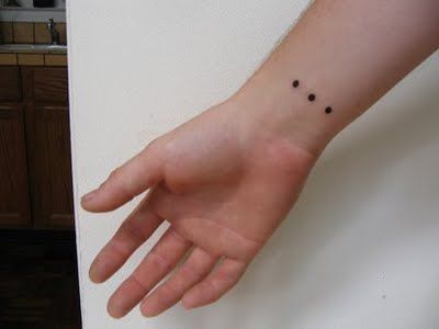 What's your favorite punctuation mark? Three Dots Tattoo Meaning, Dot Tattoo Meaning, 3 Dot Tattoo, Cool Wrist Tattoos, Literary Tattoos, Dot Tattoos, Omerta Tattoo, Tattoos For Black Skin, Do A Dot