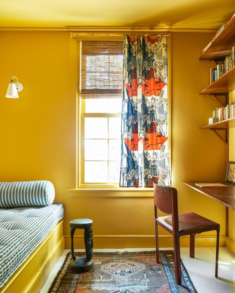 Billy Cotton Interiors, Yellow Hallway, Yellow Interior Design, Billy Cotton, Farrow & Ball, David Hicks, Clinton Hill, Antique Wicker, Domestic Bliss