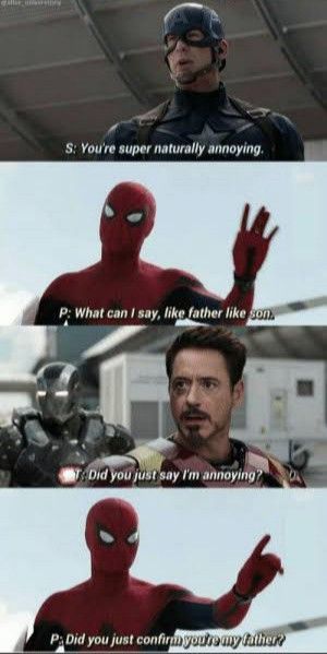 Marvel Comics Funny, Marvel Headcanon, Like Father Like Son, Funny Marvel, Funny Disney Jokes, Funny Marvel Memes, Marvel Quotes, Funny Texts Jokes, Marvel Images