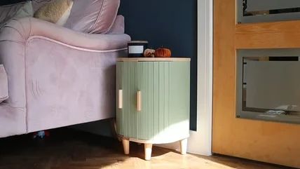 Here's How To Turn An IKEA Breadbox Into A Chic Bedroom Nightstand Breadbox Nightstand, Kids Bedside Table, Hairpin Table, Hairpin Leg Table, Diy Nightstand, Bedroom Nightstand, Bread Box, Metal Table Legs, Chic Bedroom