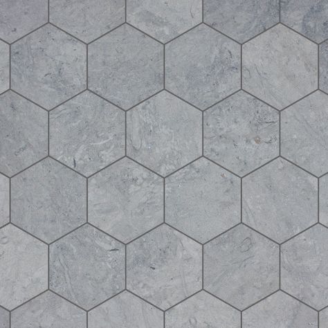 Grey Hexagon Tile, Gray Travertine, Grey Travertine, Hexagon Floor Tiles, Bathrooms Floors, Floor Tiles Texture, Paving Texture, Honeycomb Tile, Hexagon Floor