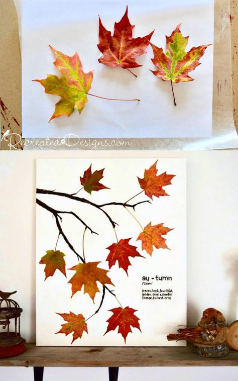 24 Gorgeous fall leaf crafts & easy DIY decor ideas such as colorful wreath, garland, kids leaf art printing, mason jars, Thanksgiving table centerpiece, etc! – A Piece of Rainbow, decorations, arts & crafts, autumn, farmhouse, nature, candles, candle holder, decoupage, bunting, pressed leaves Dry Leaf Art Ideas, Nature Candles, Fall Leaf Crafts, Leaf Rubbing, Crafts Easy Diy, Leaf Art Diy, Dry Leaf Art, Leaf Print Art, Autumn Farmhouse