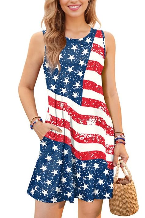 PRICES MAY VARY. COMFORTABLE - The patriotic dress for women is made of soft materials,which make you feel lightweight,from vibrant colors to a smooth feel,both the floral dress and the American flag dress for women must be your favorite in spring and summer or in Memorial Day. POCKET DESIGN - The memorial day dresses for women with pocket features a unique design with star and stripe printed patterns,and this July 4th clothing includes both classic styles and tie dye styles with 3D printing.Thi Comfortable Skirts, Ruched Maxi Dress, Sleeveless Dress Summer, Sleeveless Tshirt, Sleeveless Vest, Types Of Skirts, Beach Dresses, Beach Dress, Mini Dress Party