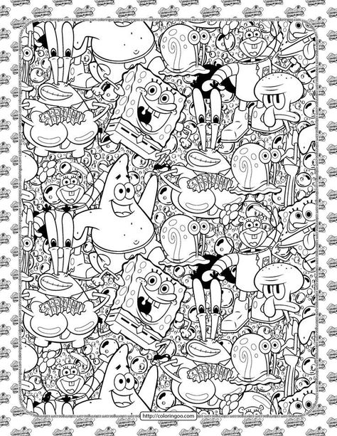 Sponge Bob Coloring Pages, Spongebob Coloring Pages Free Printable, Sponge Bob Doodle, Disney Cartoon Coloring Pages, Detailed Coloring Pages For Grown Ups, Doodle Art Coloring Pages, Coloring Pages Spongebob, Cool Coloring Pages For Grown Ups, Spongebob Ideas