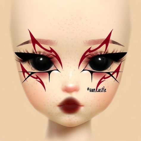 Ninja Make Up, Goth Pose, Ninja Makeup, Makeup Looks Drawing, Demon Makeup, Goth Eye Makeup, Makeup Charts, Makeup Drawing, Doll Eye Makeup