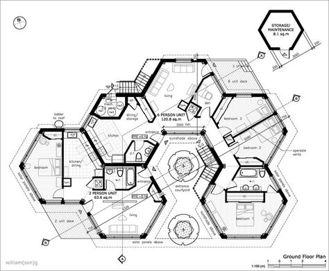 hexagon houses - Google Search Hexagonal House, Cob House Plans, Hexagon House, Cob House, Architecture Design Concept, Bungalow House Design, Architecture Plan, House Floor, Concept Architecture