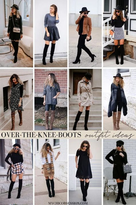 Casual Knee Boots Outfit, Knee High Boot Winter Outfits, Over The Need Boots Outfit, Style Over Knee Boots, Winter Dress Boots Outfit, Work Outfits With Tall Boots, Black Dress Boots Outfit Winter, Thigh High Boots Fall Outfit, Classy Over The Knee Boots