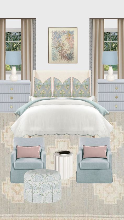 Lush Decor Coastal Chic Scallop … curated on LTK Grand Millennial Master Bed, Grand Mellinium Bedroom, Feminine Primary Bedroom, Grand Millennial Bedroom Master, Spa Blue Bedroom, Primary Bedroom With Sitting Area, Southern Master Bedrooms Decor, Grand Millennial Style Bedroom, Master Room Inspiration