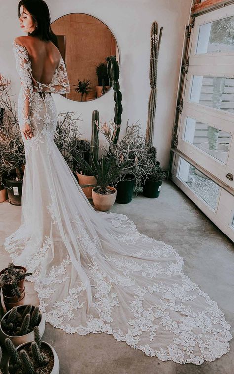 Sheer Floral Lace Wedding Dress with Long Sleeves - Essense of Australia Wedding Dresses Backless Mermaid Wedding Dresses, Floral Lace Wedding Dress, Boho Ideas, Wedding Dress With Long Sleeves, Lace Wedding Dress With Sleeves, Essense Of Australia, Kleinfeld Bridal, Long Sleeve Wedding Dress Lace, Cute Wedding Dress