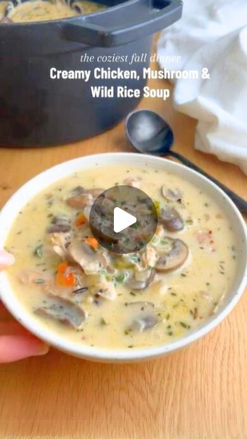 Chicken Mushroom Wild Rice Soup, Chicken Mushroom Wild Rice, Mushroom Wild Rice Soup, Mushroom Wild Rice, Creamy Chicken Mushroom, Baby Bella Mushrooms, Veggie Broth, Chicken Mushroom, Mediterranean Diet Plan