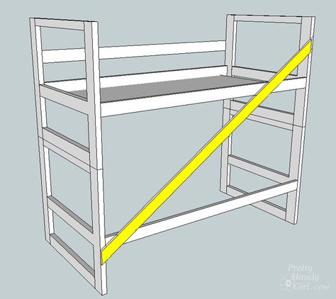 How to Turn a Bunk Bed into a Loft Bed | Pretty Handy Girl http://www.prettyhandygirl.com/how-to-bunk-bed-into-loft-bed/ Converting Bunk Bed Into Loft Bed, Turn Metal Bunk Bed To Loft Bed, Mydal Bunk Bed Hack Loft, Bunk Bed Safety Rail Diy, Turning A Metal Bunk Bed Into A Loft Bed, Bunk Bed To Loft Bed Convert, Mydal Bunk Bed Hack, Ikea Mydal Bunk Bed Hack, Bunk Bed Hacks