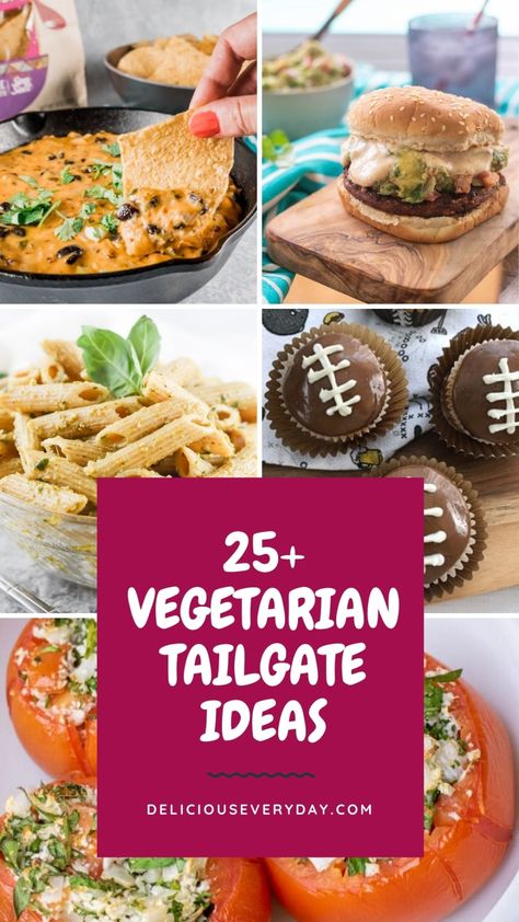 From crab cakes to cupcakes, this list of 25+ vegetarian tailgate ideas will make sure that your football season is full of delicious food! Veggie Tailgate Food, Pescatarian Tailgate Food, Football Food Vegetarian, Vegan Football Party Food, Vegan Tailgate Food Appetizers, Vegetarian Tailgate Recipes, Tailgate Food Vegetarian, Healthy Tailgate Food Appetizers, Vegetarian Football Party Food