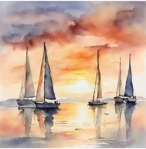 Watercolour Boat, Sailboat Painting Watercolor, Watercolor Boats, Art Charcoals, Watercolor Boat, Abstract Art Projects, Sailing Art, Watercolor Art Landscape, Watercolor Paintings Nature