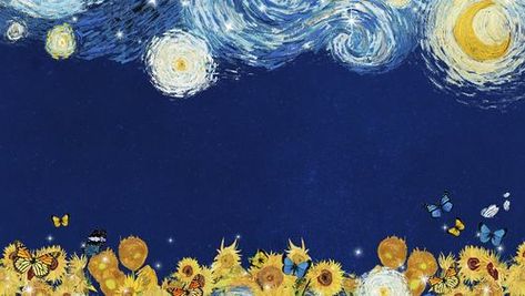 Starry Night border phone wallpaper, | Premium Photo - rawpixel Wallpaper Sunflower, فنسنت فان جوخ, Van Gogh Wallpaper, Starry Night Background, Starry Night Wallpaper, Border Background, Wallpaper Notebook, Van Gogh Sunflowers, Blog Backgrounds