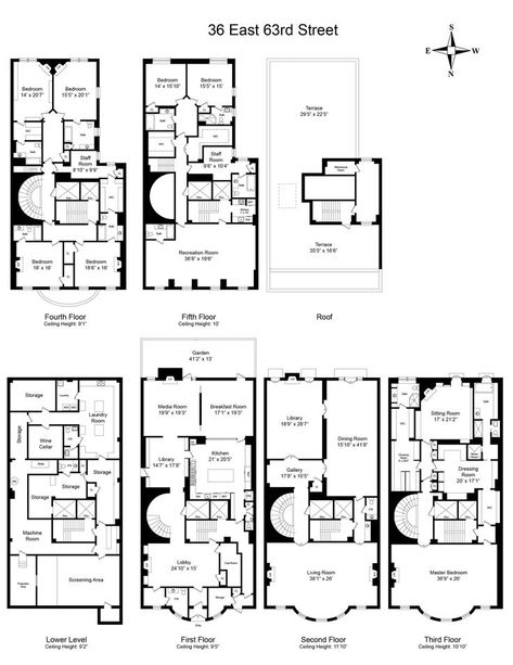 New York Mansion, New York Townhouse, Modern Beach Homes, Lenox Hill, Mansion Floor Plan, Apartment Floor Plan, Realty Logo, Apartment Floor Plans, Brick Facade