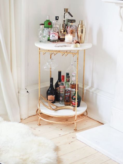 Five Favourite Corners Of My Home. | Kate La Vie | Bloglovin’ Gold Bar Cart, Bar Cart Styling, Smart Tiles, Bar Cart Decor, Mini Bars, Home Bar Decor, Contemporary House Design, Liquor Bottles, Mini Bar