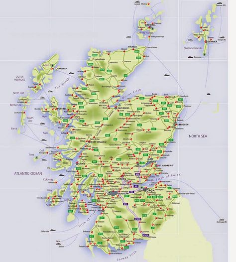 This map shows the entire country of Scotland, including major cities and roads. You may be thinking "Hey, it's not a country. Scotland is part of the UK", but the UK is made up of several countries, one of them being Scotland. #Scotland #map #roads #cities Map Of Scotland, Ley Lines, Scotland Map, Places In Scotland, Bohemian Kitchen, Scotland Highlands, Outer Hebrides, Printable Maps, Scotland Uk