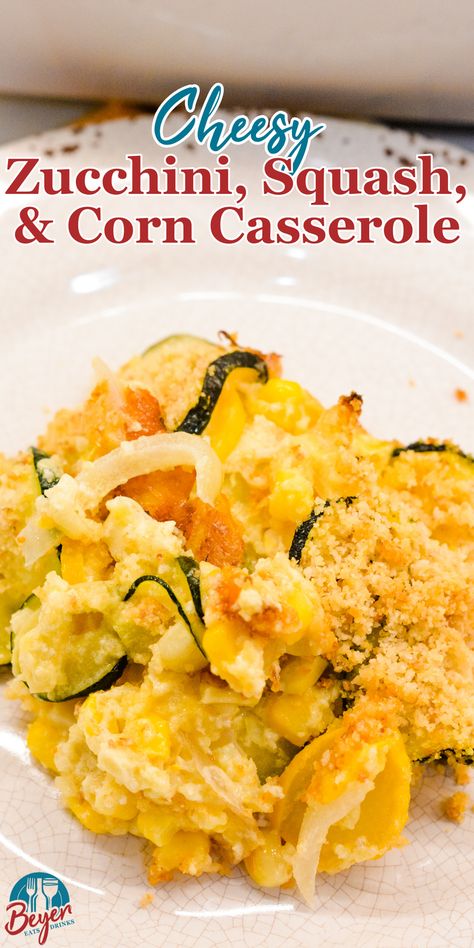 Make your garden full of squash and zucchini be a delicious creamy casserole topped off with breadcrumbs with this cheesy zucchini, summer squash and corn casserole recipe. Squash And Corn Casserole, Easy Summer Casseroles, Zucchini Casseroles, Squash Zucchini Recipes, Cheesy Squash, Garden Meals, Zucchini Side Dish Recipes, Farmhouse Cooking, Creamy Casserole