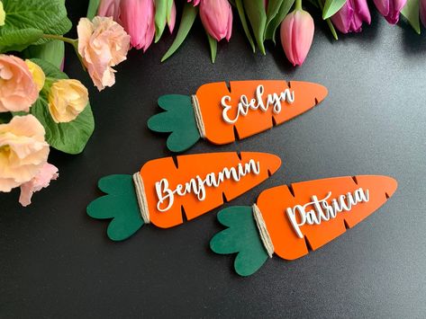 ExcitedEaster basket tags, Customized Carrot tags, Custom name tags, Personalized Easter Place cards, Easter Table Decor, Gift tags Wood Easter Basket, Easter Place Cards, Personalized Christmas Decor, Easter Table Decor, Nifty Crafts, Basket Tags, Dinner Places, Thanksgiving Place Cards, Kids Easter Basket