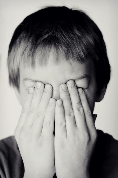 Boy Covering Eyes With Hands Stock Photo - Image: 66427654 Covering Eyes With Hands Reference, Covering Eyes With Hands, Hands Covering Face, Hands Over Eyes, Boys Covering Face, Ap Portfolio, Monochrome Photo, Eye Pictures, Art Photography Portrait