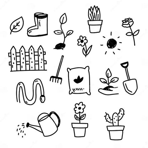 Flowers and Gardening Doodles Collection Isolated on White Stock Vector - Illustration of floral, flora: 191656337 Gardening Doodles, Cute Flower Doodles, Garden Doodles, Doodle Garden, Spring Doodles, April Planner, Plant Doodle, Book Illustration Art, Garden Journal