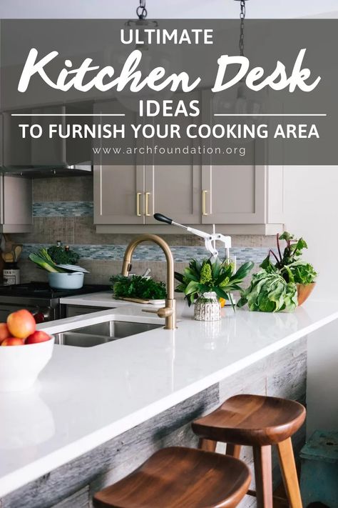 24+ Ultimate Kitchen Desk Ideas To Furnish Your Cooking Area 2024 Desk In The Kitchen, Desk In Kitchen Ideas, Kitchen Desk Ideas, Kitchen Desk Area, Installing Under Cabinet Lighting, Kitchen Desk Areas, Countertop Desk, Desk Nook, Kitchen Desks