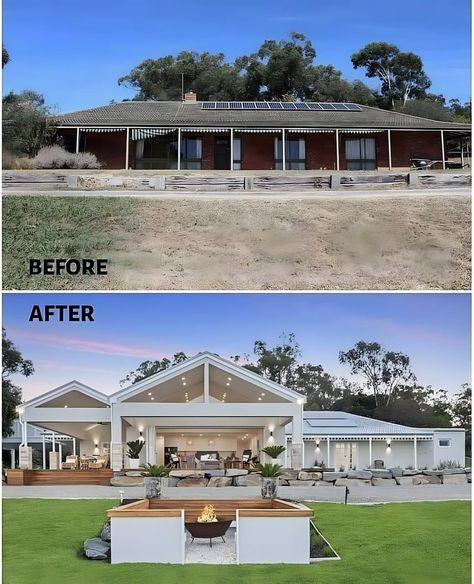 Australian Ranch Style Homes, Modern Australian Country House, House On Acreage, Australian Farmhouse Exterior, Modern Australian Farmhouse, Acerage Homes, Modern Queenslander, Australian Country Houses, Australian Farmhouse