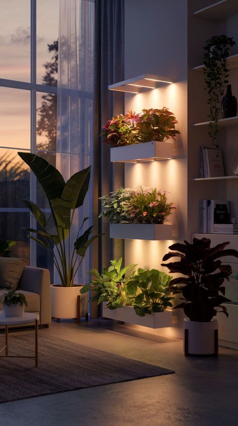 Create an evening ambiance with this illuminated indoor garden setup 🌿✨. Relax and unwind in style. #smartplantlamps #indoorplants Garden Setup, Hydroponic Systems, Plant Store, Plant Display, Grow Plants, Hydroponics System, Indoor Gardening, Led Grow, Led Grow Lights