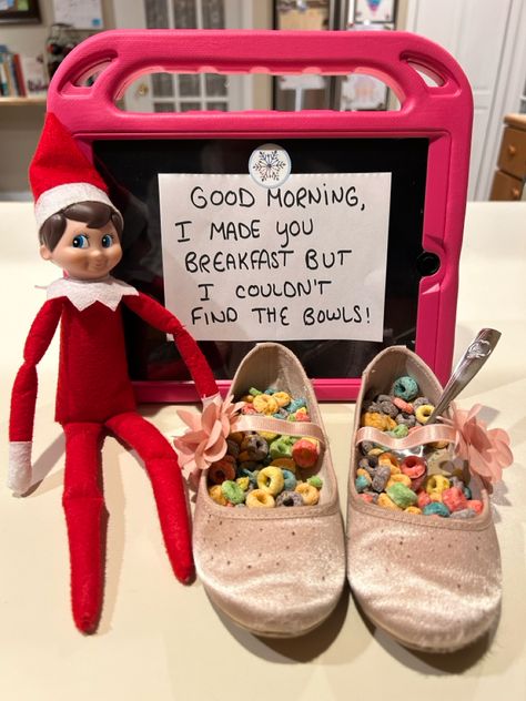 Elf With Cereal, Elf On The Shelf Cereal, Elf Cereal, Elf On The Shelf Brings Cereal, Elf On The Shelf Praying, Christ Centered Elf On The Shelf, Elf On The Shelf Child Misbehaving, Elf Christmas, Christmas Elf