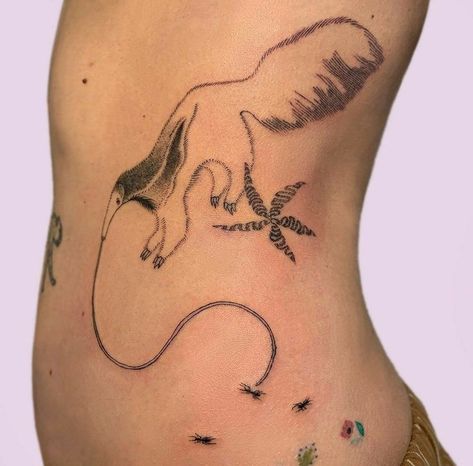 Jerboa Tattoo, Ant Eater Tattoo, Anteater Tattoo, Anteater Art, Giant Tattoo, Coyote Tattoo, Print Making Designs, Animal Tattoo Ideas, Funky Tattoos