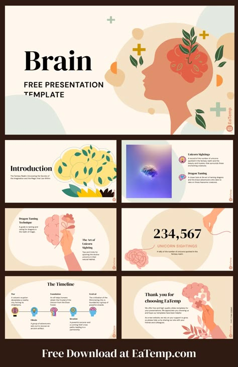 Brain PPT Presentation Template - Free PowerPoint Templates, Google Slides, Figma Deck And Resume Health Powerpoint Background, Google Slides Free Template, Resilience Presentation, Powerpoint Psychology, Psychology Presentation, Cute Powerpoint, Science Presentation, Power Point Templates, Ppt Ideas