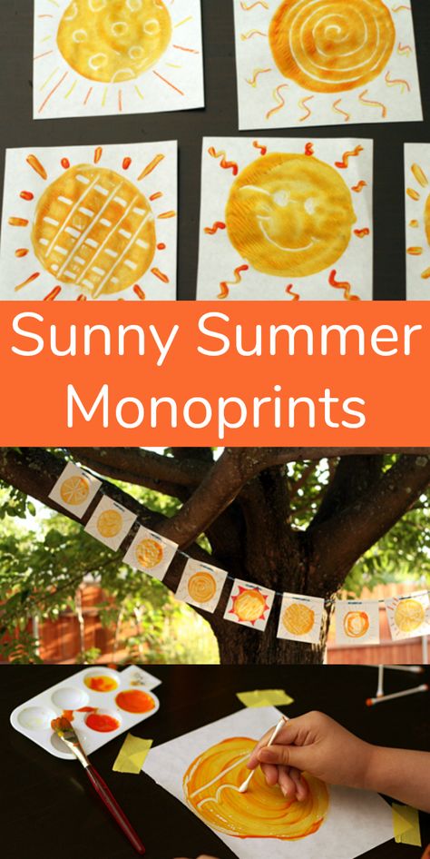 Welcome Summer with Sunny Monoprints | Make and Takes Welcome To Summer Camp Activities, Summer Reggio Activities, Summer Solstice For Kids, Summer Solstice Crafts For Adults, Summer Solstice Crafts For Kids, Welcome Summer Crafts For Kids, Summer Solstice Activities, Summer Season Craft, Summer Theme Activities For Preschool