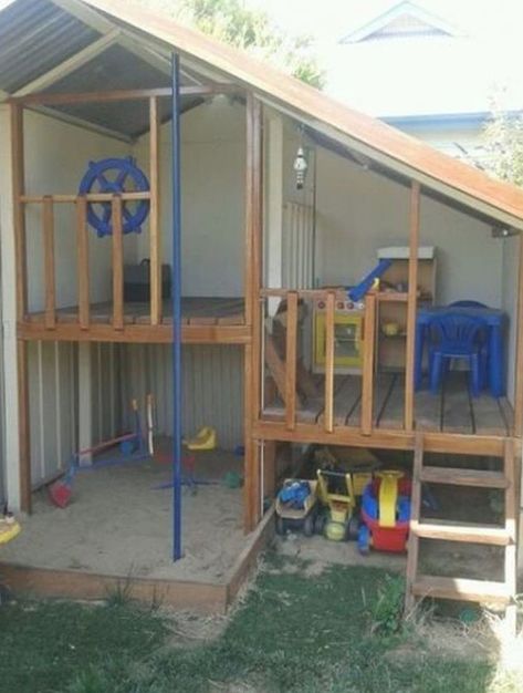 Boys Cubby House, Diy Cubby House, Kids Cubby House, Backyard Pool House, Kids Cubby Houses, Kids Cubbies, Backyard Kids Play Area, Backyard House, Outdoor Play Areas