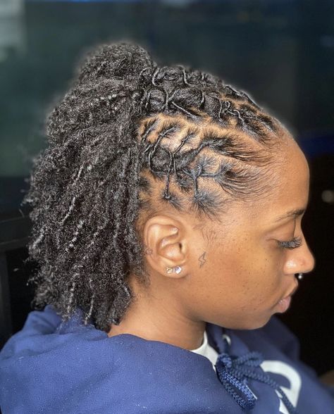 Loc Styles For Girls Locks, Styles With Short Locs, Loc Style Short Hair, Styles For Short Dreads For Women, Retwist Styles For Medium Locs, Locstyles Women Short, Half Up Half Down Loc Styles Short, Shirt Loc Hairstyles, Super Short Locs Hairstyles