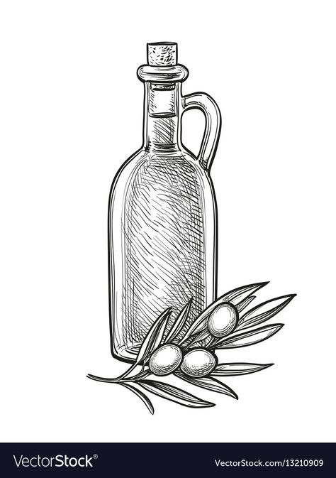 Olive Branch Tattoo, Olive Oil Brands, Pastel Photography, Bottle Tattoo, Background Retro, Bottle Drawing, Branch Vector, Flamingo Art, Book Illustration Art